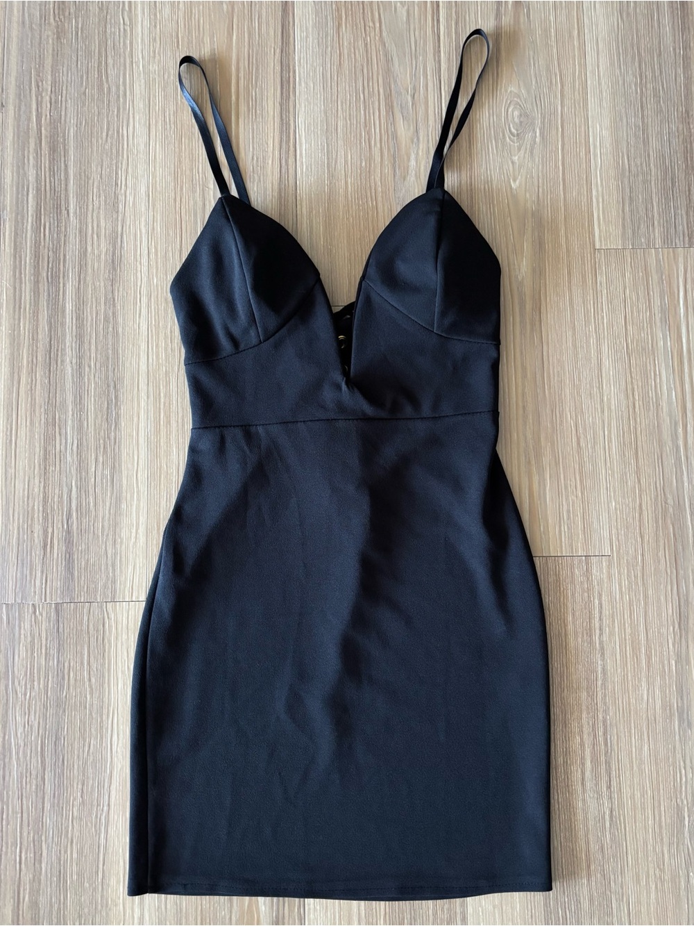 Nasty Gal Dress Black Mini Plunge V-Neck Strap Lace Up Women 6 Italy Club Party - Picture 3 of 8